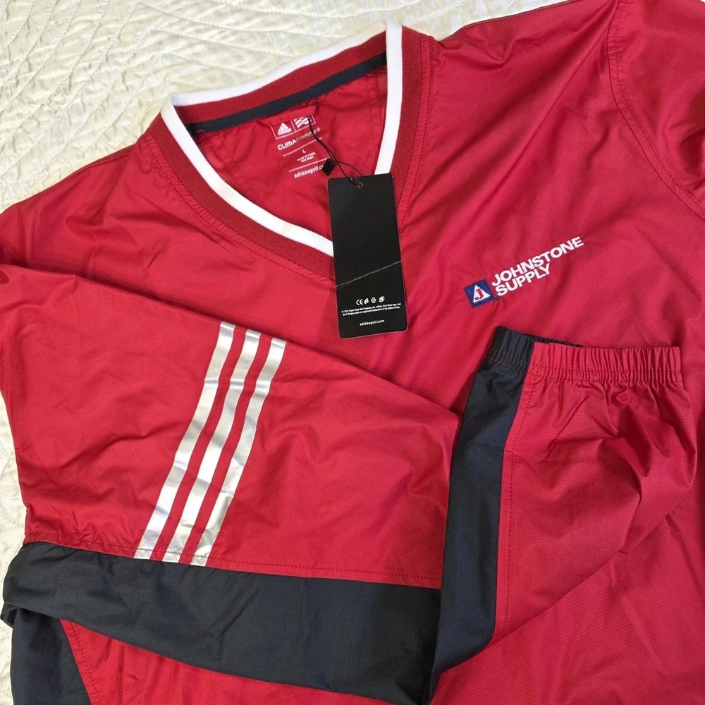 Adidas Golf ClimaProof Wind Jacket‎ Mens Large Red V-Neck Pullover Logo